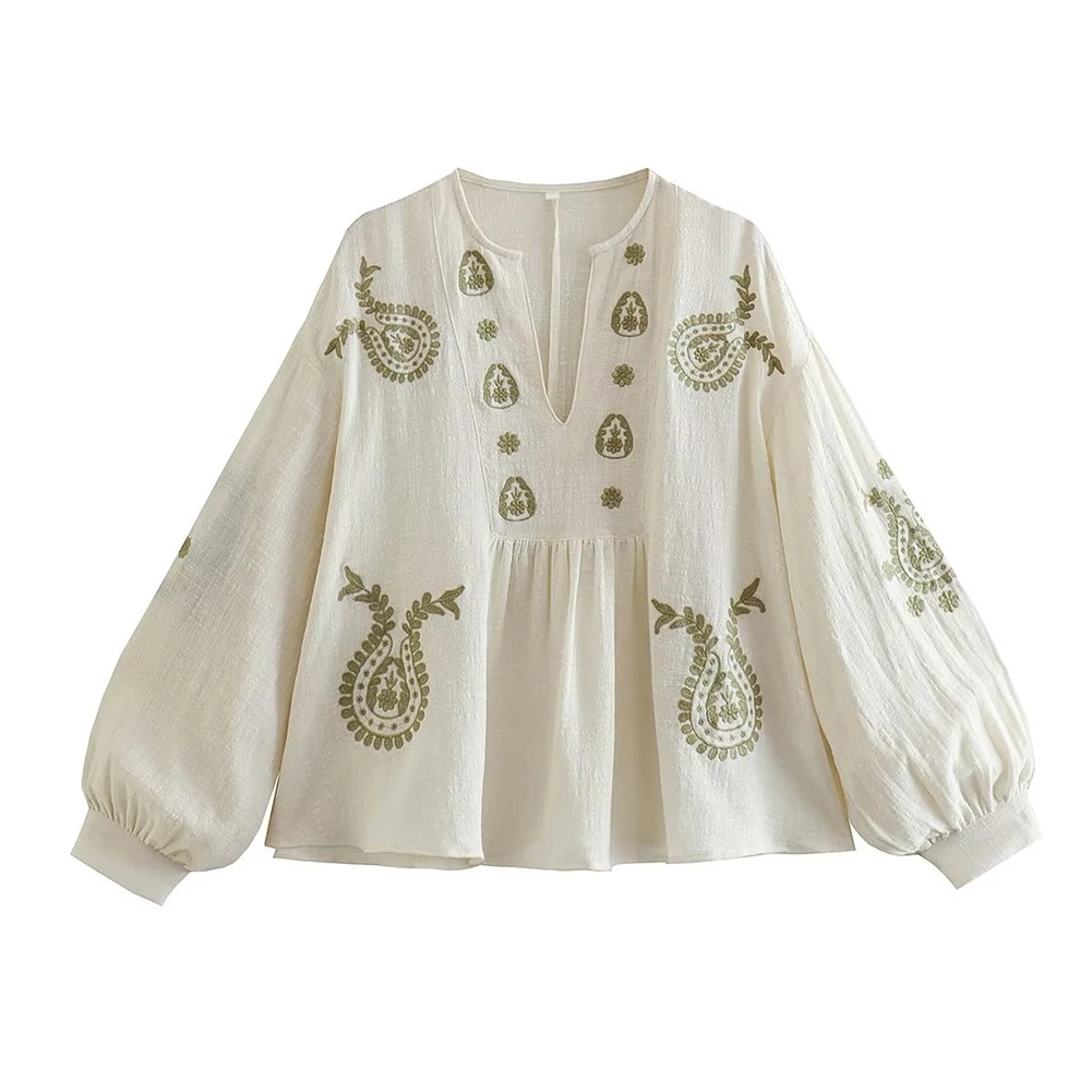 Embroidery Cotton Shirt - Womens New Loose Cotton Embroidery Shirt