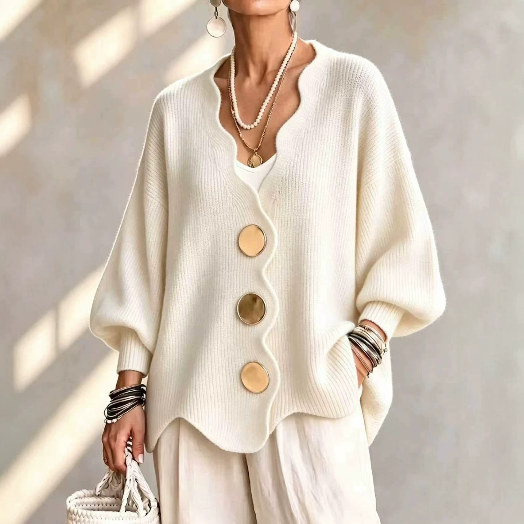 Embroidery Online - 2026 Autumn Winter Solid Knit Cardigan