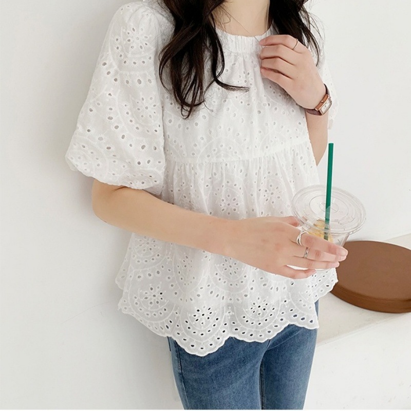 Fashion Hollow Out White Embro - đánh giá và giá Embroidery Cotton Shirt