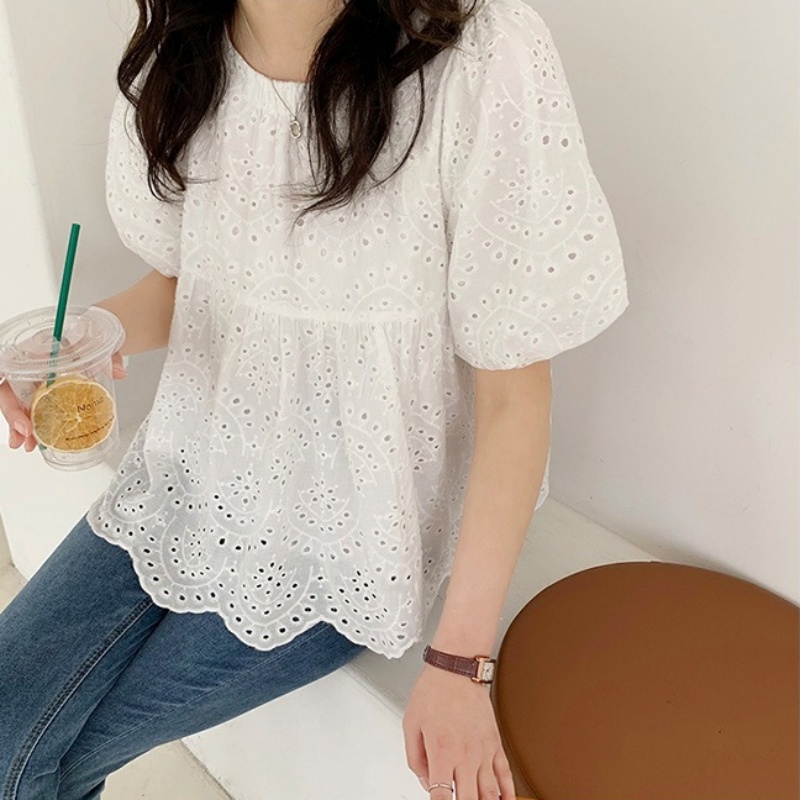 Fashion Hollow Out White Embro - đánh giá và giá Embroidery Cotton Shirt