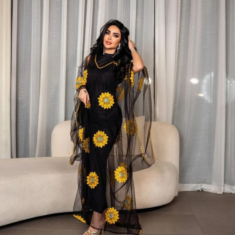 Women Floral Embroidered Maxi  - đánh giá và giá Embroidery Yellow Dress