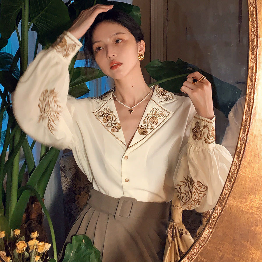 Áo Nữ Áo Sơ Mi Thêu Hoa Retro  - đánh giá và giá Embroidery Cotton Shirt
