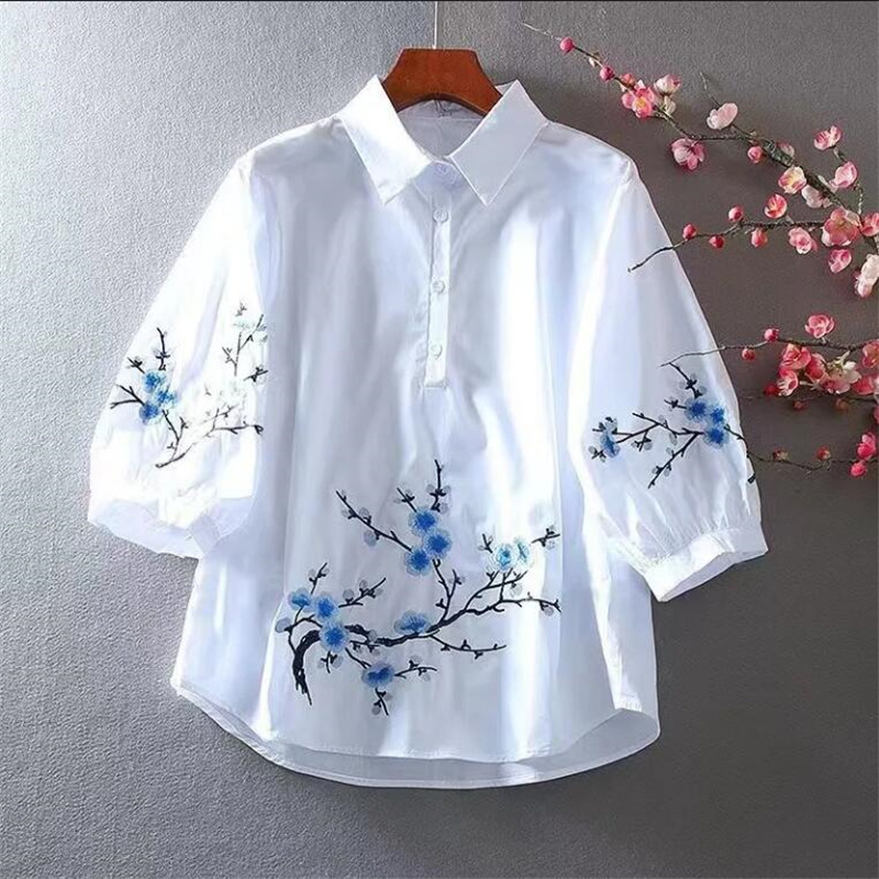 White Embroidered Shirt Women  - đánh giá và giá Embroidery Cotton Shirt
