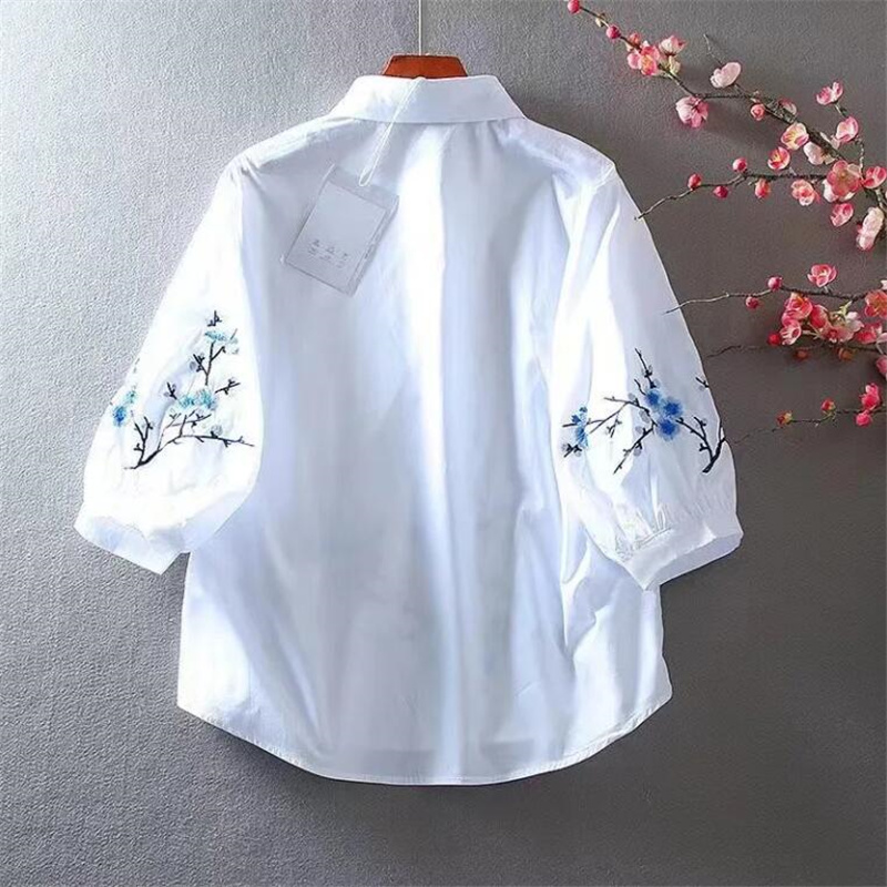 White Embroidered Shirt Women  - đánh giá và giá Embroidery Cotton Shirt