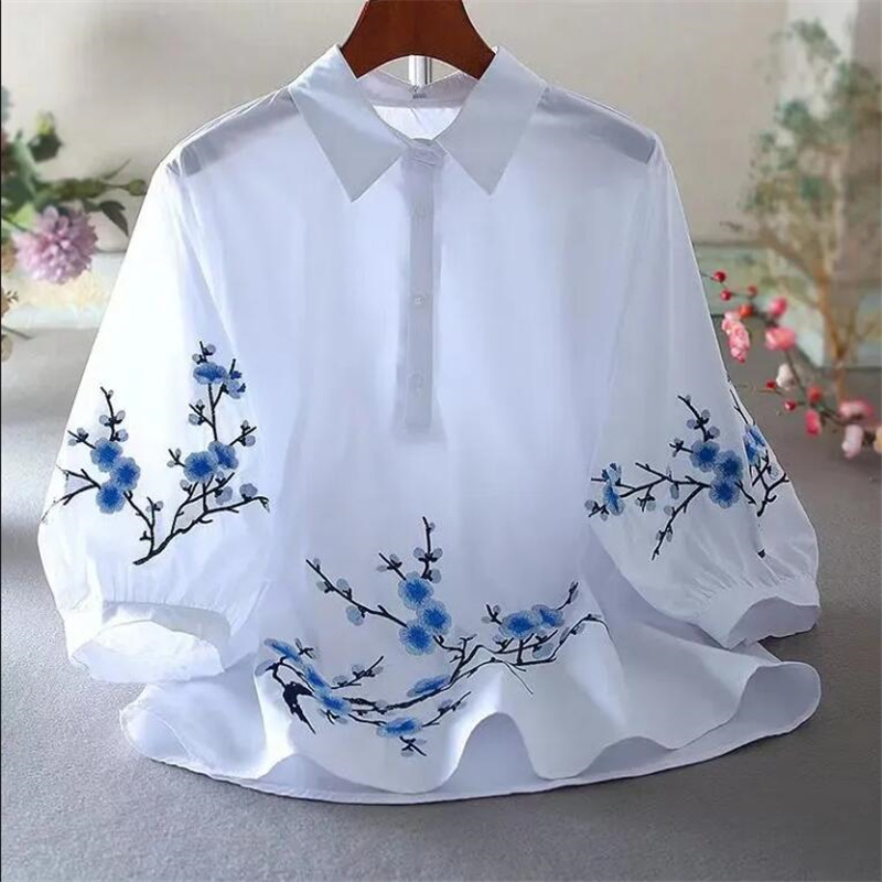 White Embroidered Shirt Women  - đánh giá và giá Embroidery Cotton Shirt